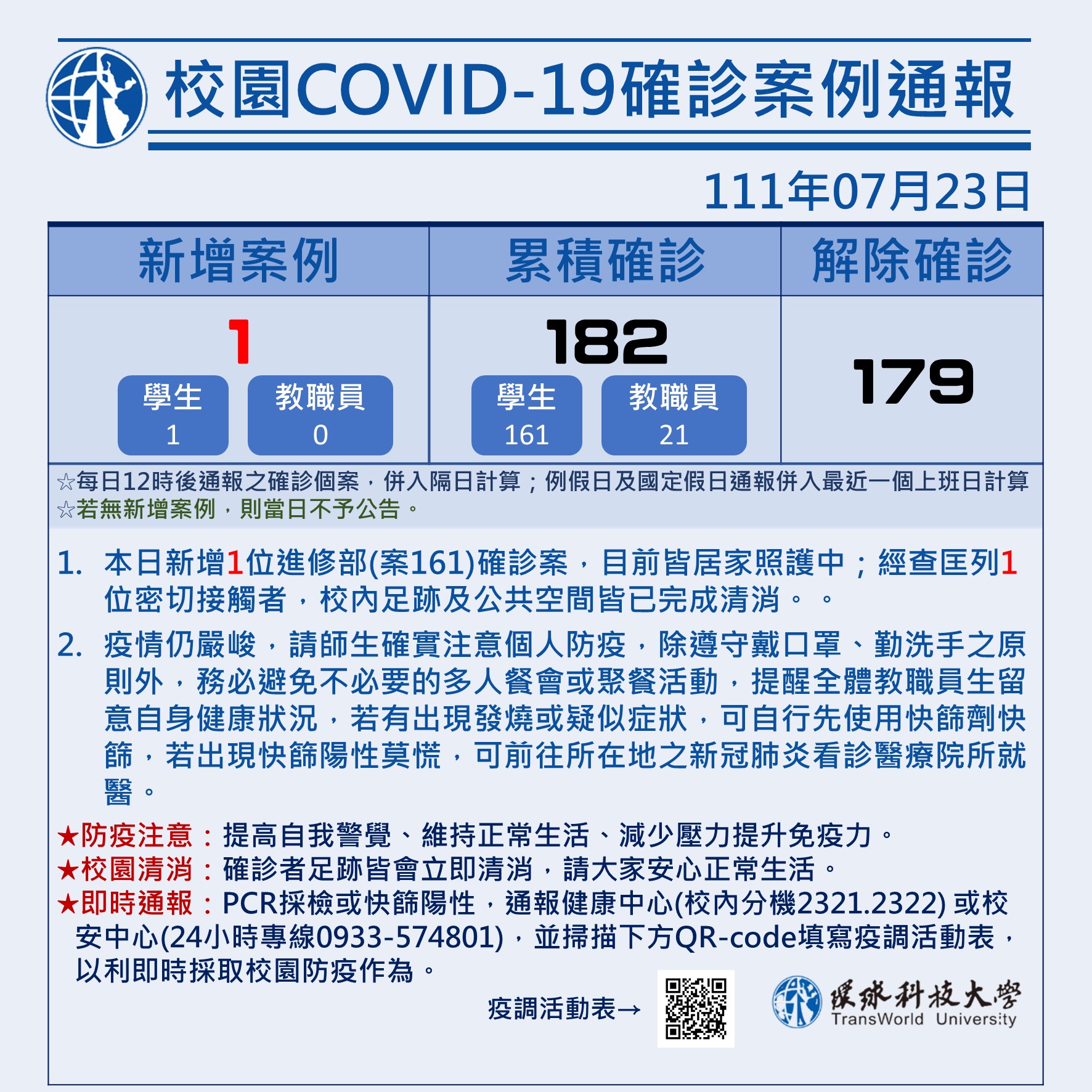 校園COVID-19案例統計0723